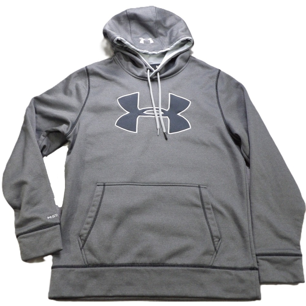 Under Armour Storm1 Fleece Hoodie Men M Gray Big Logo Sweatshirt Pullover Sports